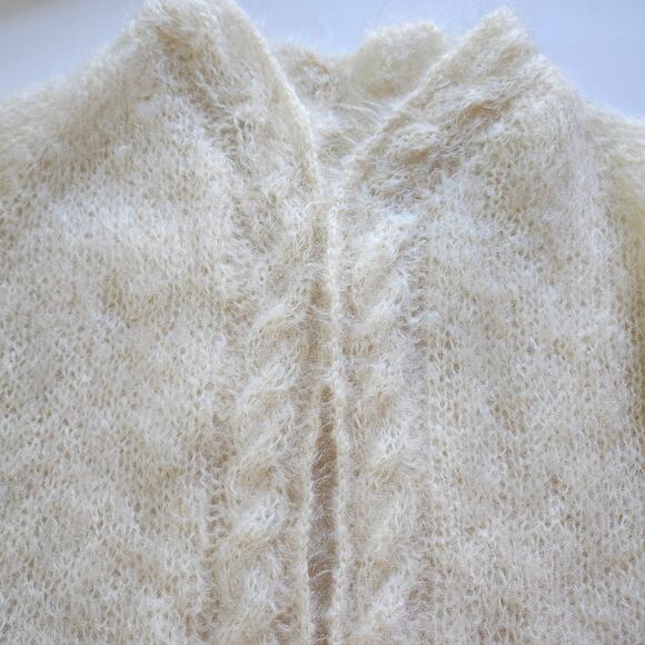 Vintage 50's Handknit Cream Mohair Long Sweater Coat Size Medium - Picture 5 of 8